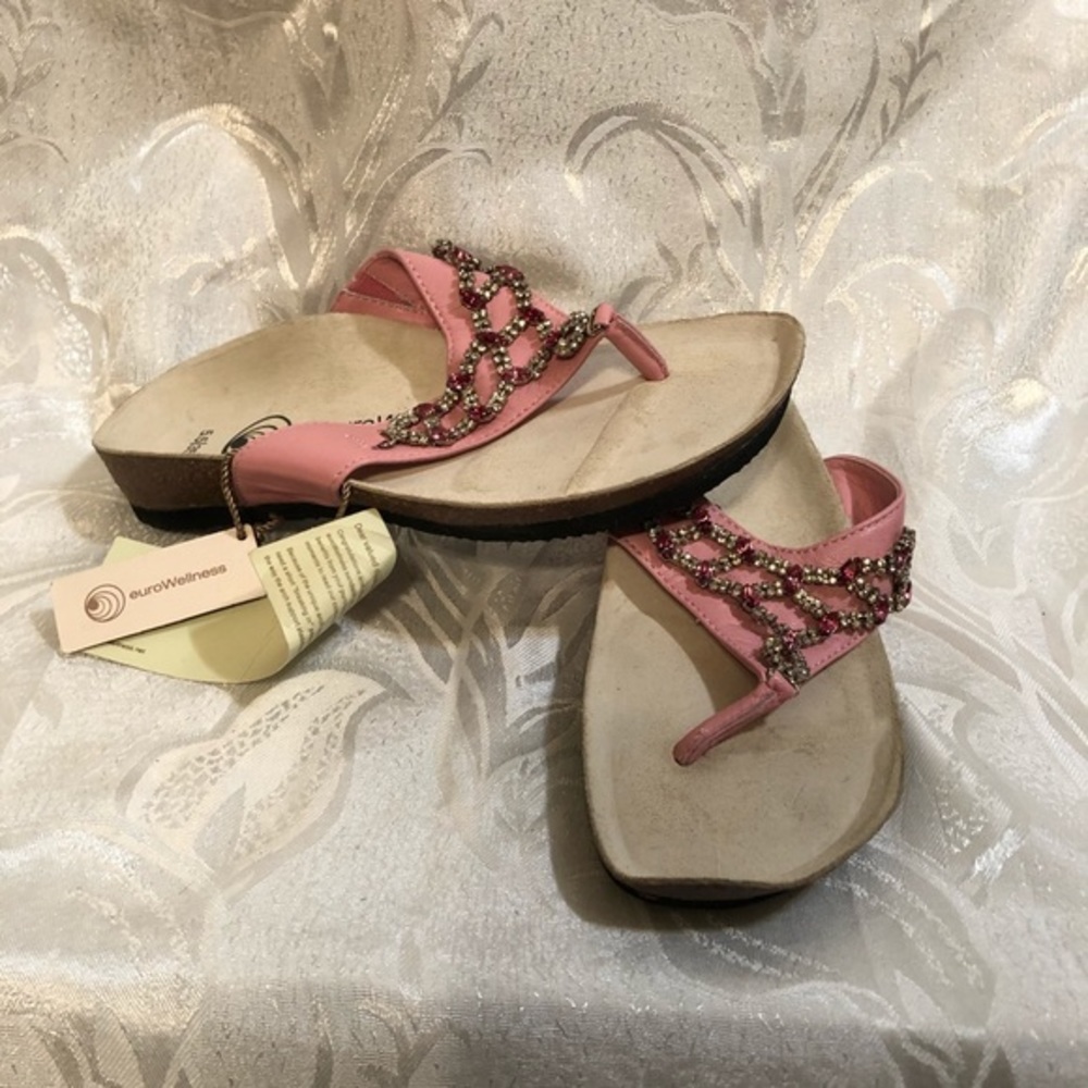 EuroWellness Balance Pink Suede Rhinestone Sandals